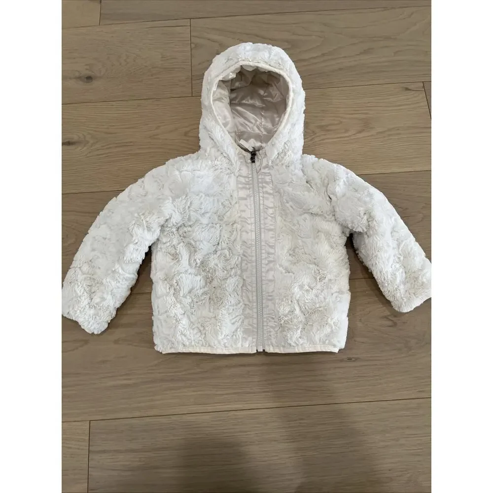 The North Face White Ivory Faux Fur Reversible Jacket 12-18 Months Warm Hood